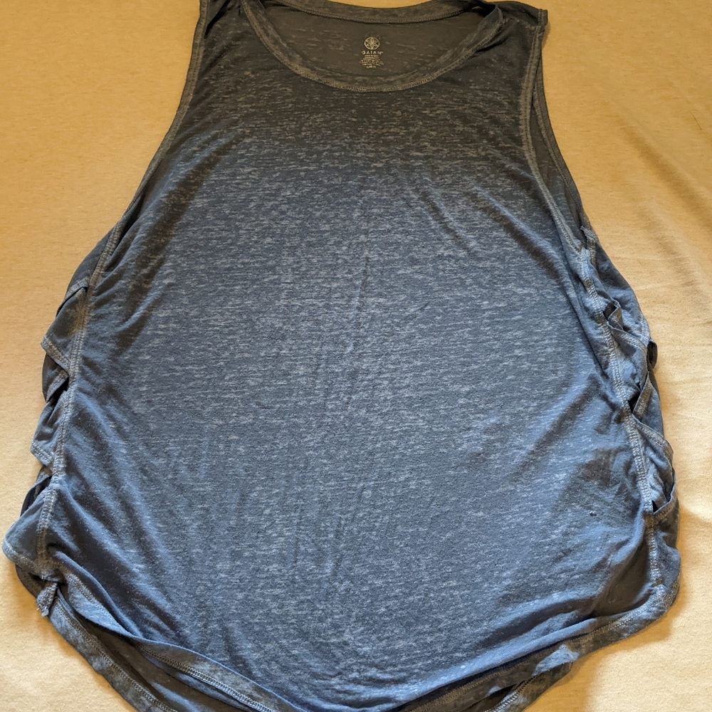 Gaiam blue tank with side criss cross size large